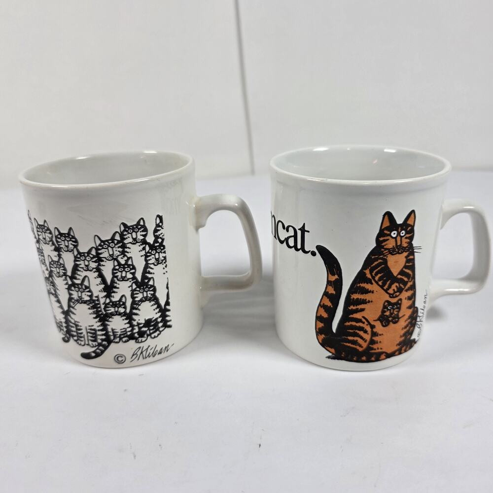 Vintage B Kliban Cat Coffee Mugs Set of 2 Funny Cartoon Kitty Cups White